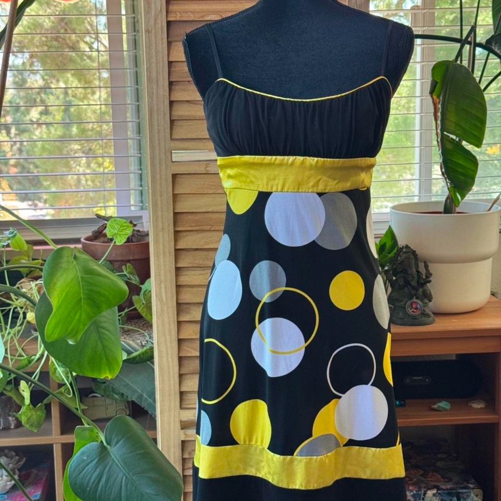 Trixxi Black Mini Dress with Yellow and White Circles